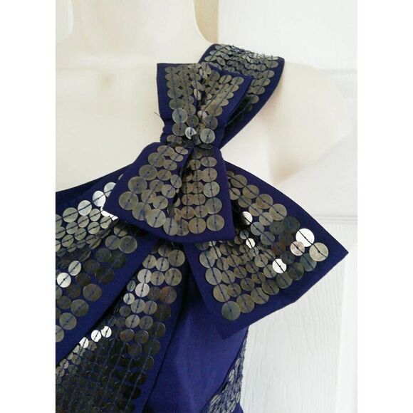 Susana Monaco Blue Flower Print 100% Silk Baby Doll Empire Dress Size 8 - Picture 6 of 12